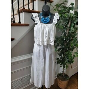 Fun & Flirt Women's White 100% Cotton Square Neck Sleeveless Romper Dress S